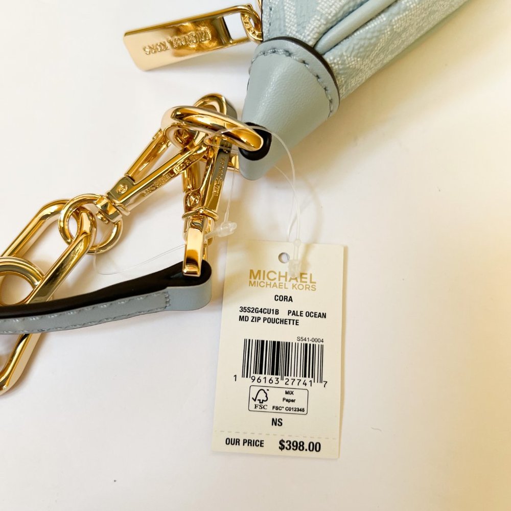 Michael Kors Cora Medium Shoulder Crossbody Bag MK Pale Ocean Blue - Picture 10 of 12